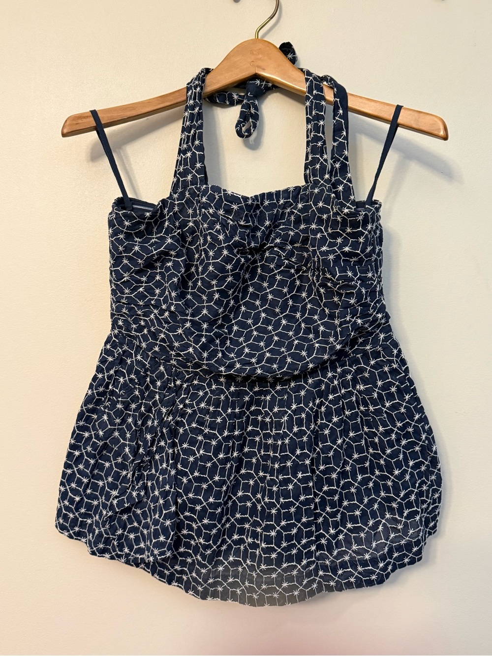 Maeve Navy & White Patterned Halter Spaghetti Strap Camisole